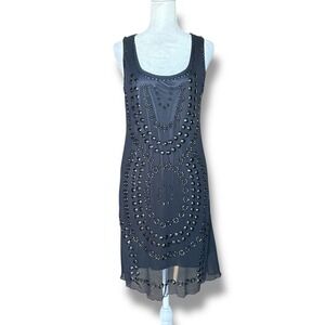 BCBG Max Azria Rhinestone Embellished Mesh Midi Dress M Y2K Glam Goth Party Club